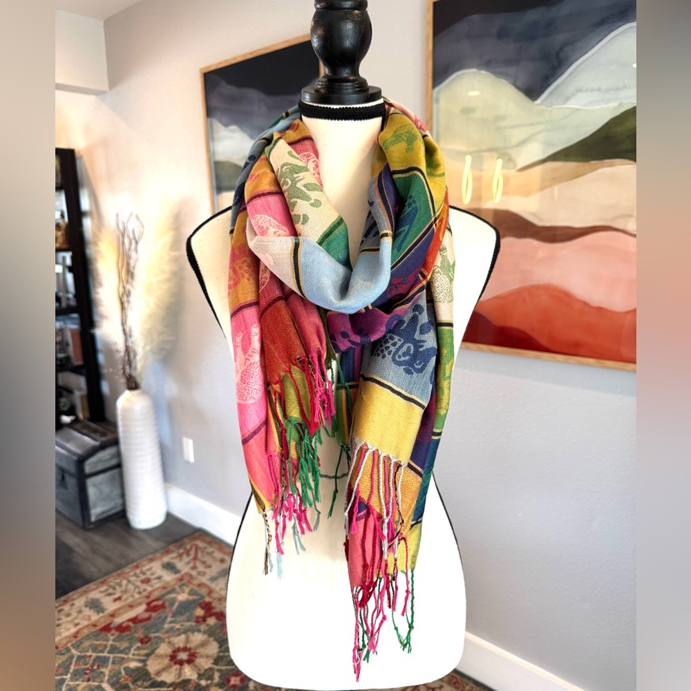 Colorful Elephant Cashmere Pashmina Scarf